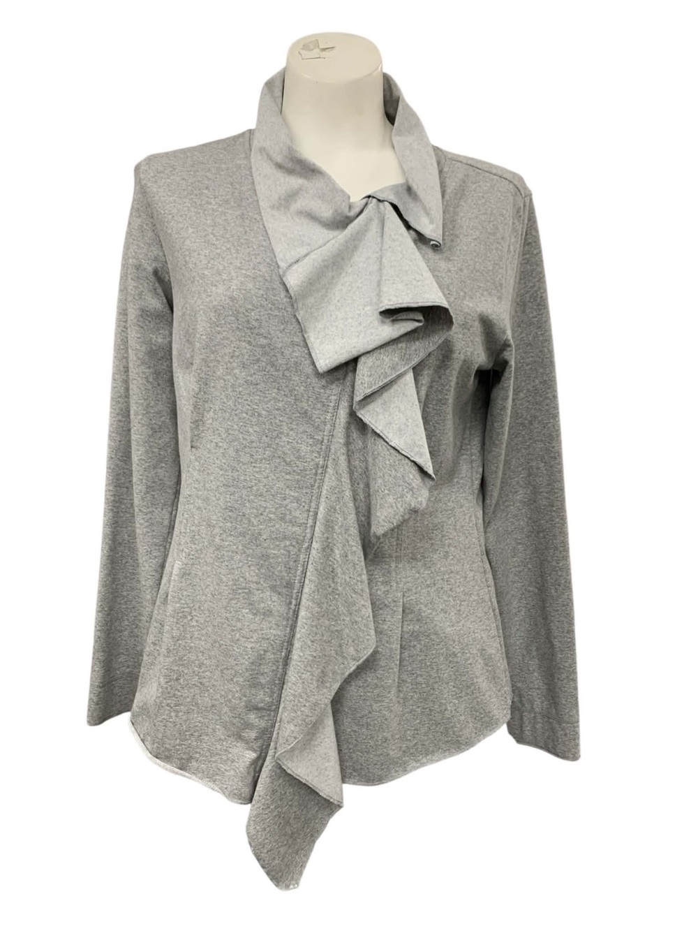 neon buddha Light Grey Ruffle-Front Blazer Size S